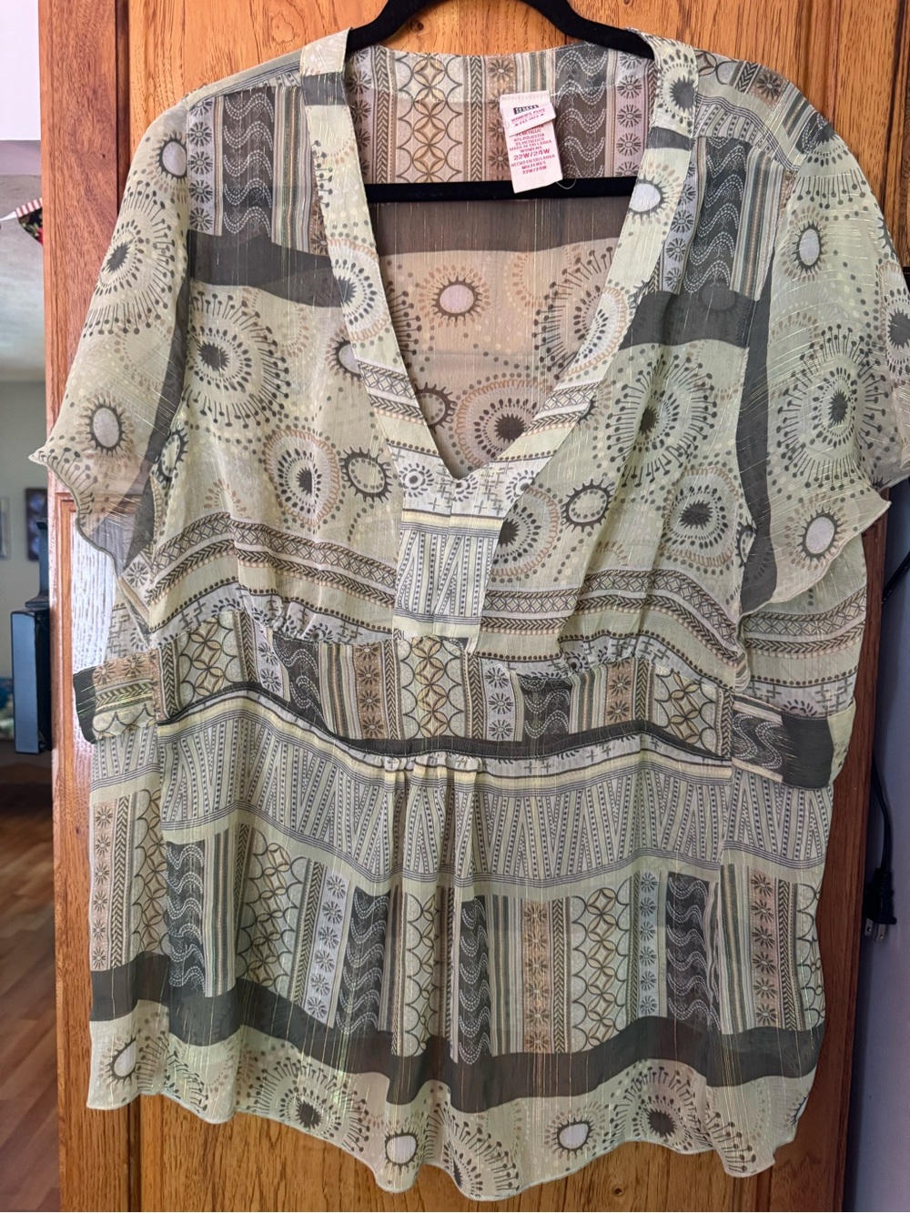 Faded Glory Olive Green Printed V-Neck Tunic
